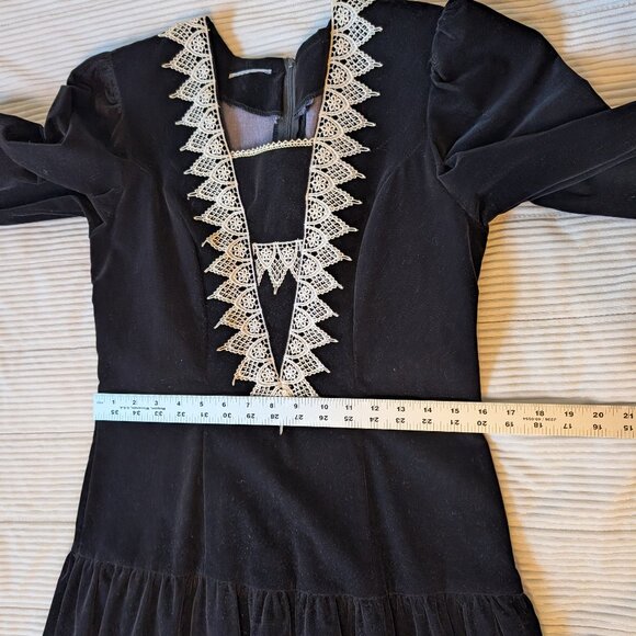 VINTAGE 1980s black velvet drop waist cream lace formal dress dark academia EUC - Picture 7 of 14